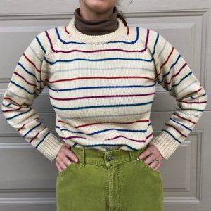 Vintage Striped raglan sleeve crew neck sweater